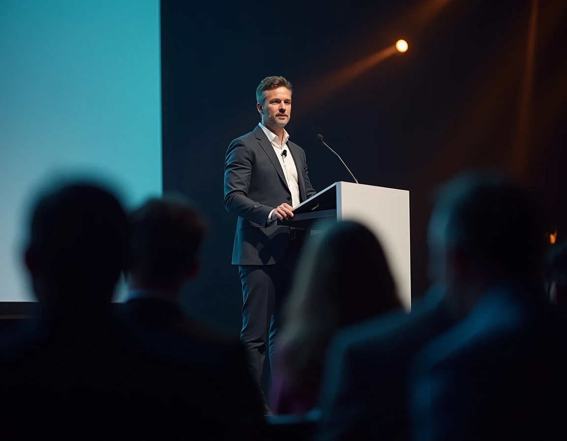 Profesjonalny mowca podczas wystapienia